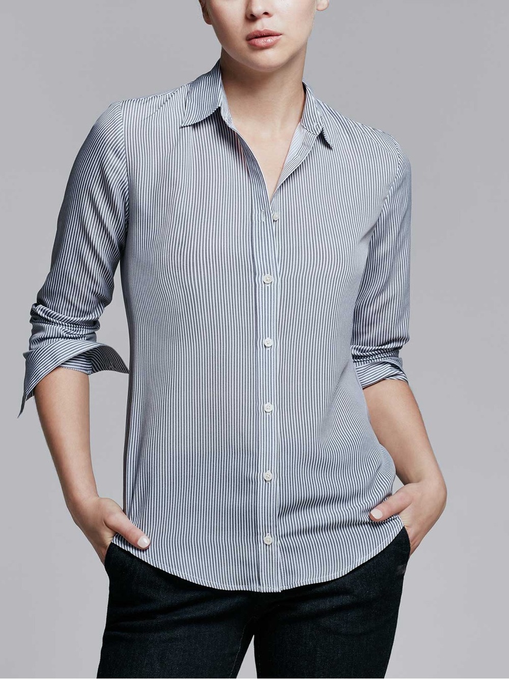 Banana Republic Blue and White Stripe Button-Down Shirt